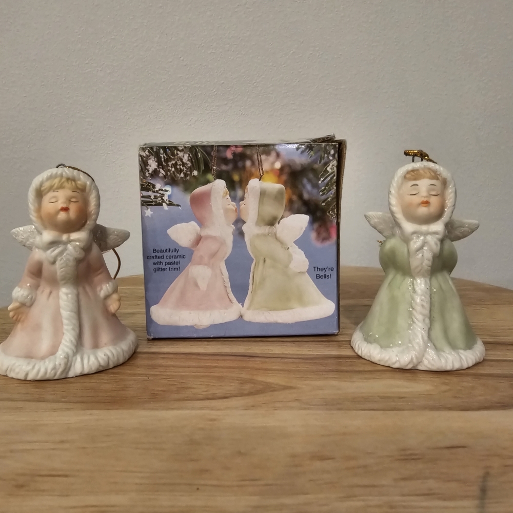 Vintage Kissing Angels Glitter Bells